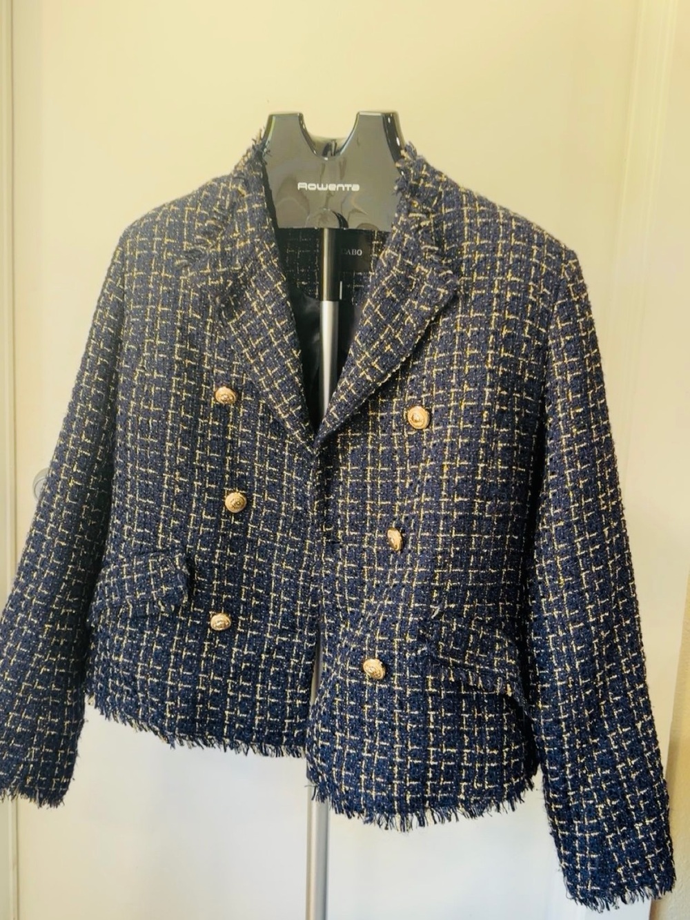 Classic Navy Tweed Double-Breasted Jacket